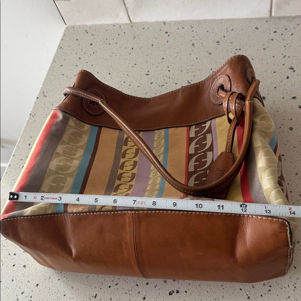 Fossil VINTAGE Textile and Leather Trim Striped Multicolor Shoulder HandBag GUC - Picture 5 of 13